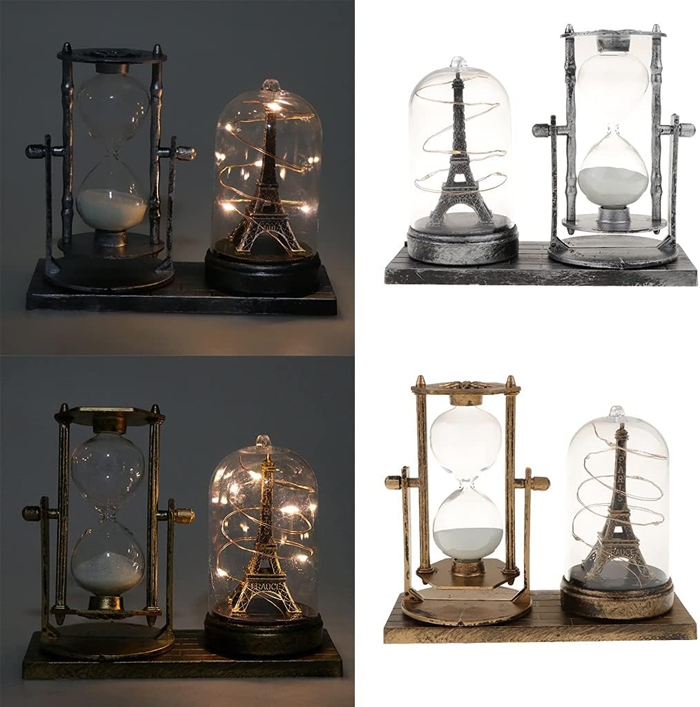 Home Accessories Retro Style Iron Tower Hourglass Ornaments Glow Star Lights Hourglass Timers Home Desktop Decorative Cafe Office Display (Color : Gold)