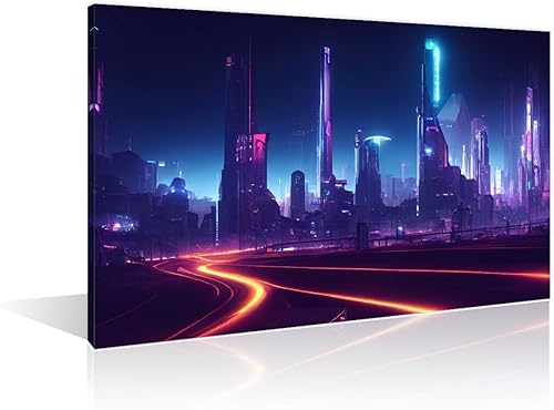 1 pieza de arte de Ciberpunk City para decoración de pared para sala de estar, imágenes panorámicas de ciudad futurista Cyberpunk, lienzo de arte de