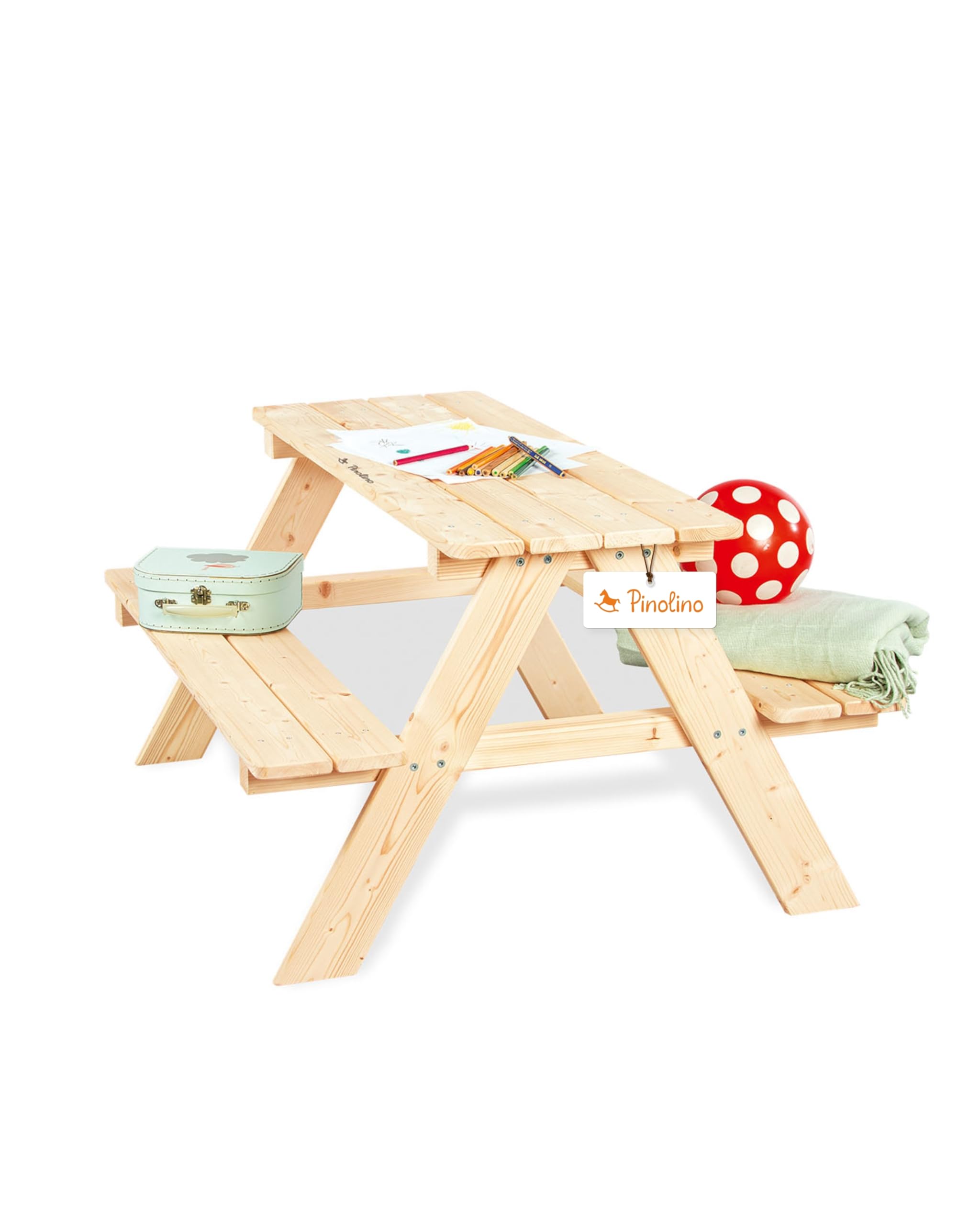 PINOLINO Kindersitzgruppe Massivholz 90x79x50 cm Kinder Picknicktisch Garten Outdoor Spieltisch abgerundete Kanten