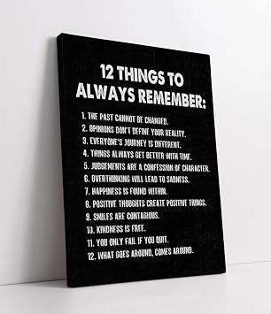 LiTiu Inspirational Motivational Quotes 12 Things to Always Remember Black Framed Wall Art Canvas Prints Decor, 11x14 Inch,Positive Sayings Wall Art Inspirational Gifts Decorations for Bedroom Dorm
