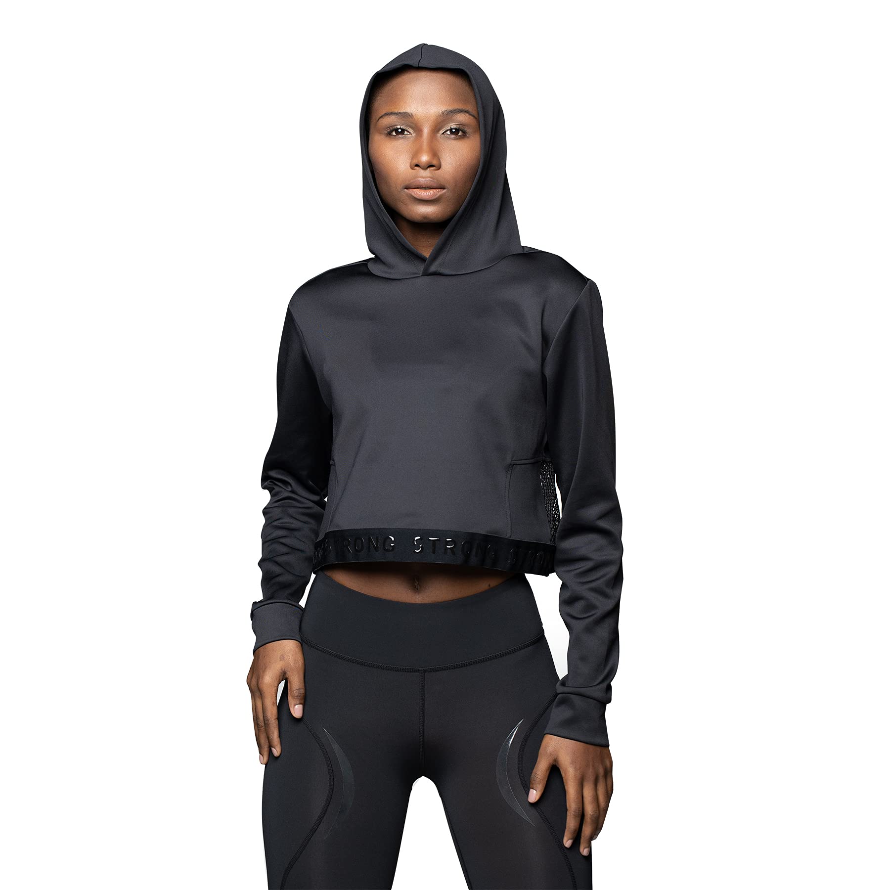 STRONG iD Sweter treningowy z kapturem dla kobiet Fitness Athletic sportowy top damski, czarny, XL