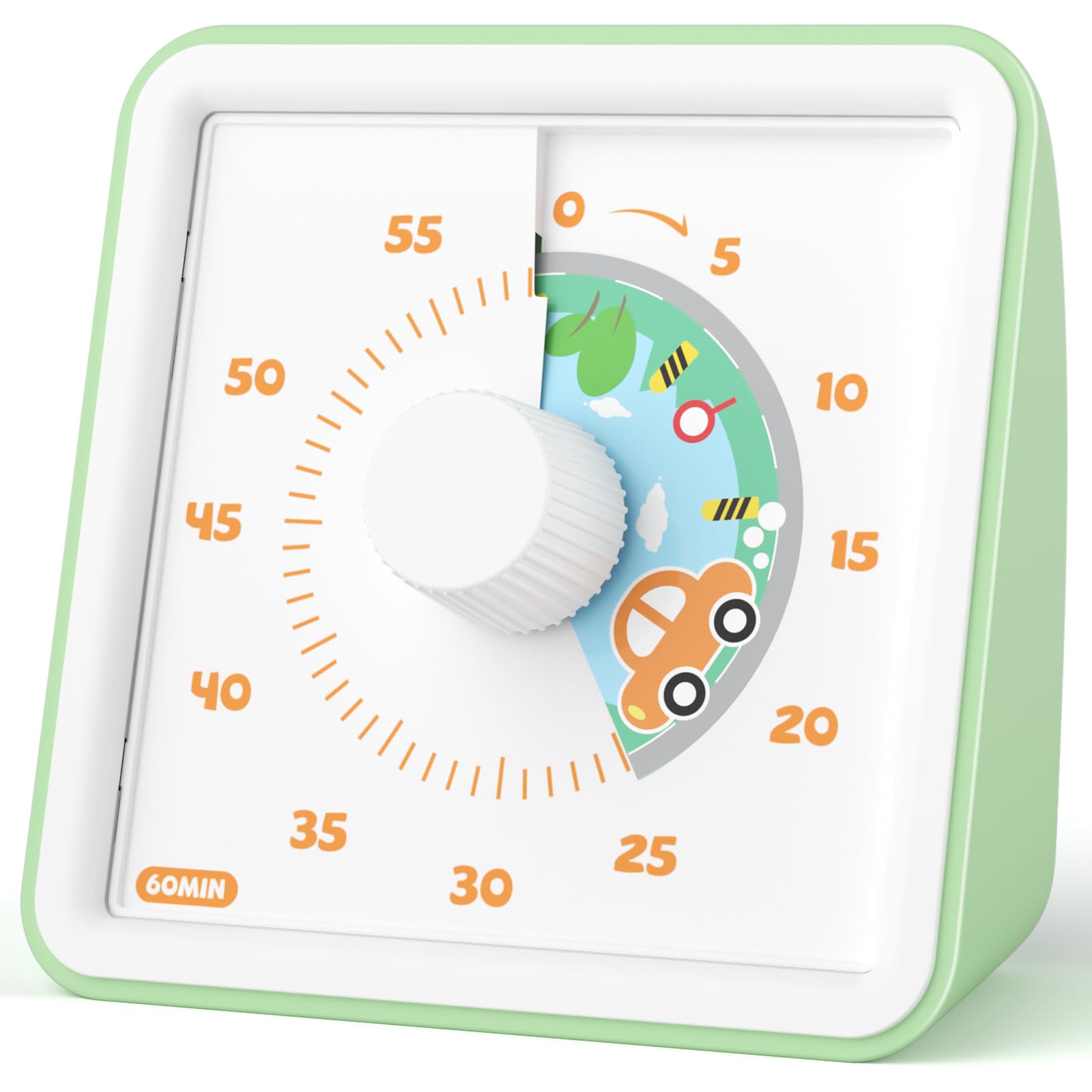 LIORQUE 60 Minute Visual Timer for Kids, Visual Countdown Timer for Classroom Office Kitchen with 'Car' Pattern Design, Pomodoro Timer with Silent Operation (Batteries Included)