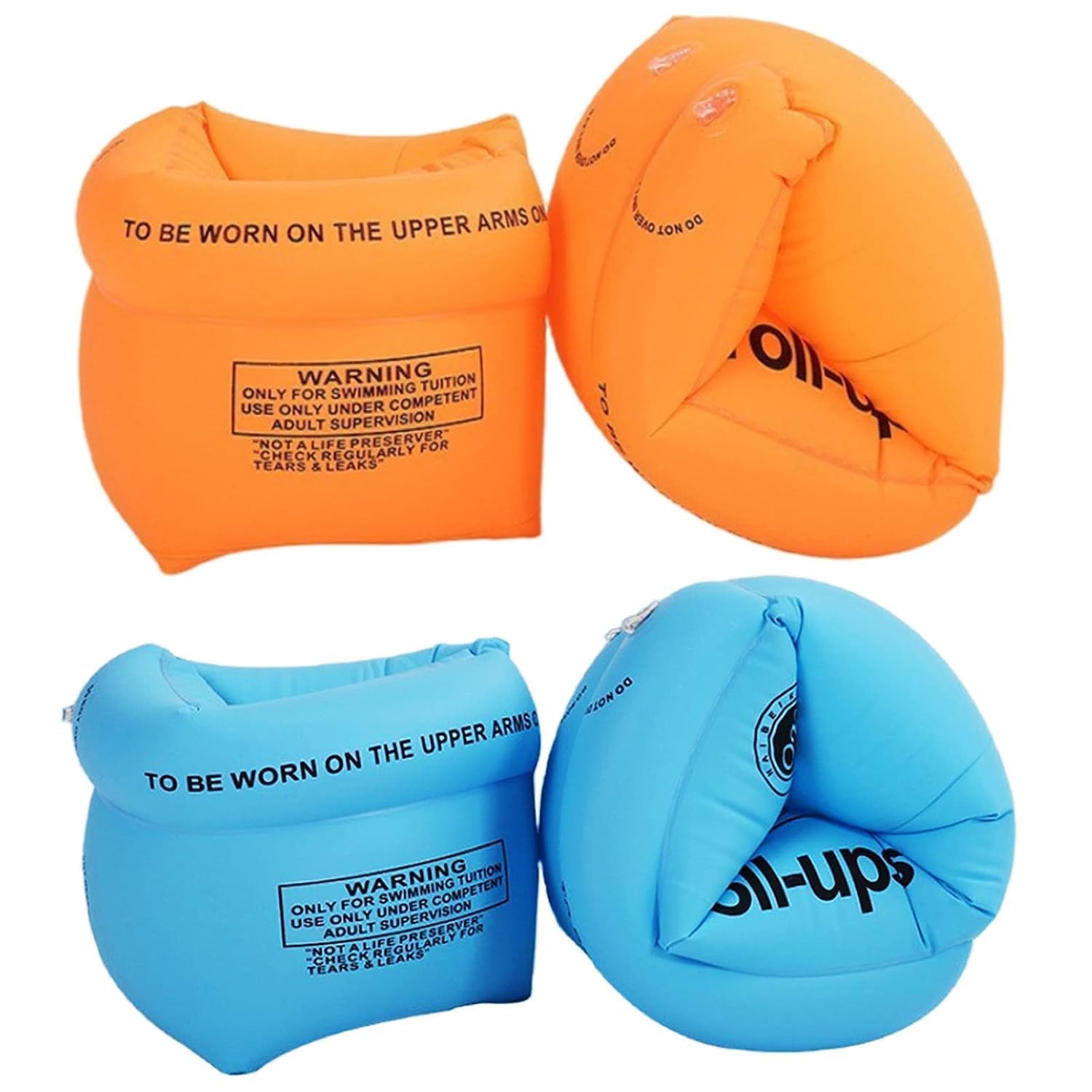 2 Pair Inflatable Arm Swimming Floats Bands Floatation Water Wings for Children and Adults Eather Swimming arm Float Band (Blue) (Orange+Blue)-image-31