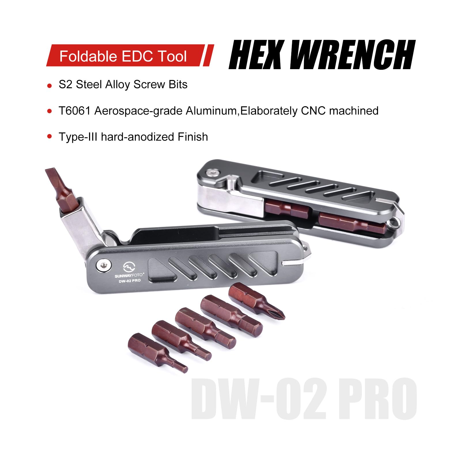 SUNWAYFOTO DW-02 PRO Universal Folding Tool Set including Hex Key Stainless Steel 2.5/3/4/5 mm, Phillips and Flat Head - Image 2