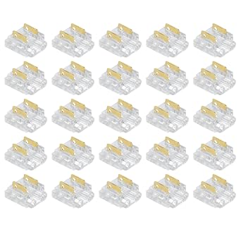JOVIA Pack of 25 8mm 2-Pin COB LED Strip Connectors, Solderless Transparent Quick-Connect Heads, Made of High Flame-Retardant PC Material, Suitable for COB and SMD LED Strip Connections