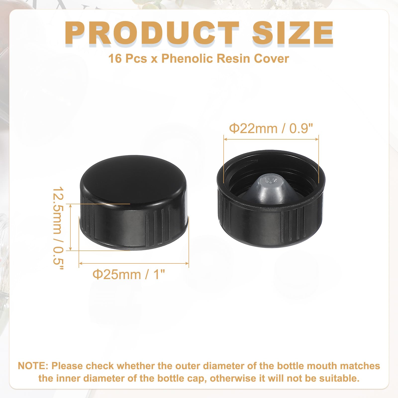 sourcing map 16 tappi a vite in resina fenolica, 22 mm, tappi di ricambio in plastica per bottiglie di prodotti chimici, alimenti, cosmetici, colore nero