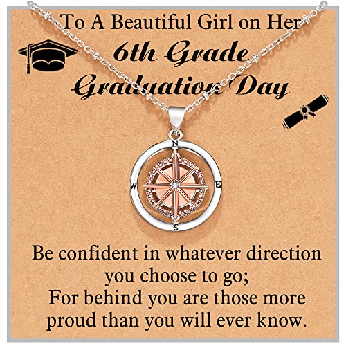 Shonyin 6th Grade Graduation Gift for Her 2026 Compass Necklace Graduation Necklace for Elementary Fifth Grade Grad Jewelry Gift for Her
