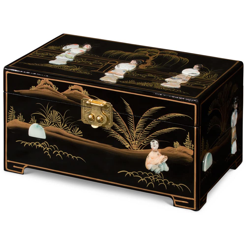 ChinaFurnitureOnline Black Lacquer Mother of Pearl Chinese Jewelry Box
