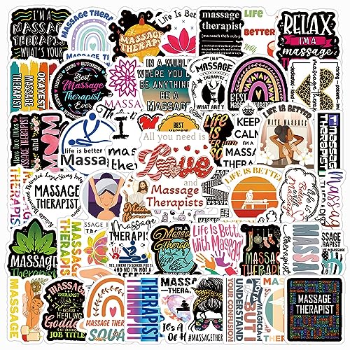 60Pcs Massage Therapists Stickers Pack Aesthetic Vinyl Waterproof Sticker Decals for Water Bottle Laptop Phone Skateboard Scrapbooking Bumper for Party Supply Decor Favor