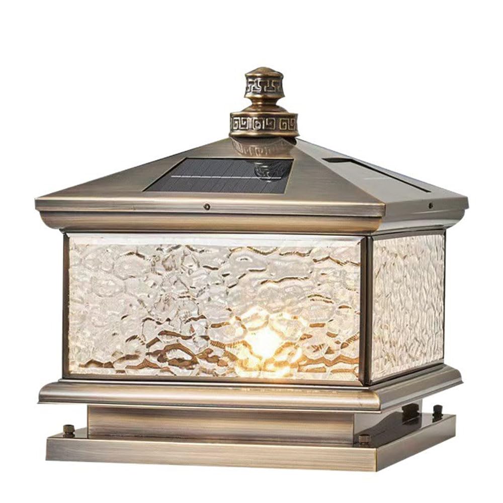 KNBVFHG Unique Square Solar Pillar Light Traditional Waterproof Garden Post Light Fixture Retro European Patio Lantern Column Lamp with Mounting Base Fixture for Yard Post Pole Pathway Driveway