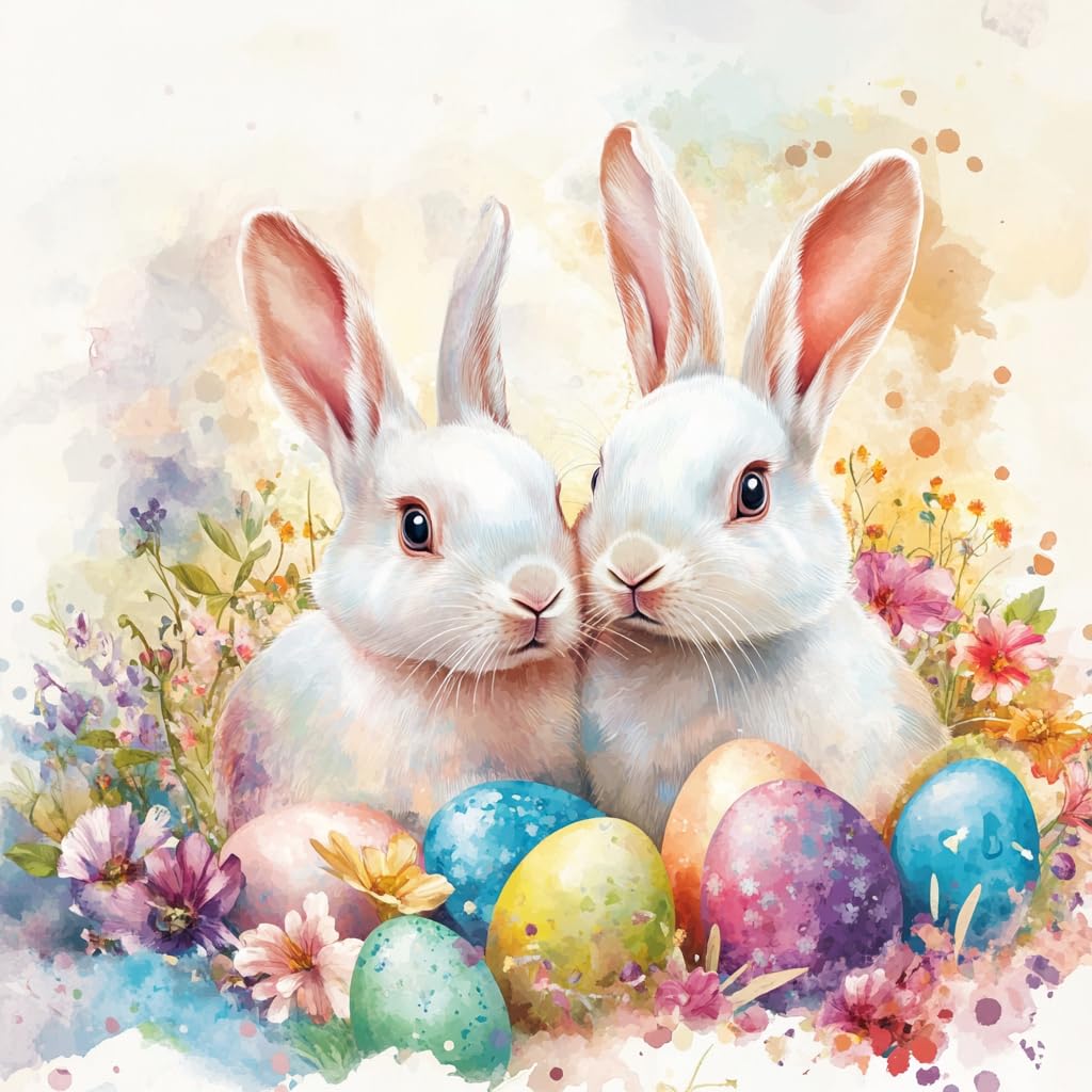 5D DIY Diamant Peinture Kits Lapin Complet Strass Adultes Diamond Painting Point Croix Broderie Mosaïque Toile Peinture Maison Salon Mural Décor Artisanat Cadeau Square Drill 60x80cm AAB3572