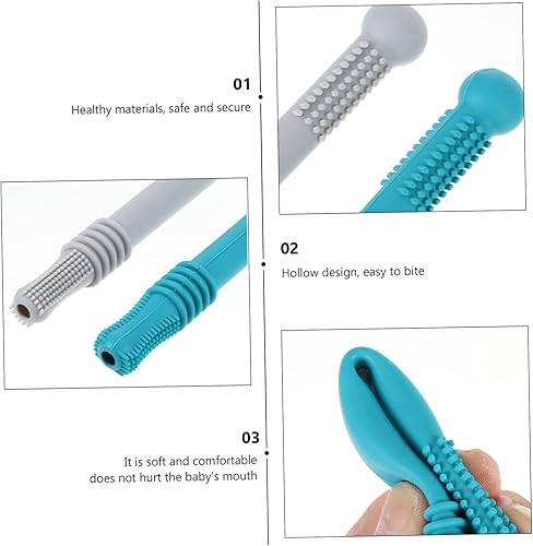 BESPORTBLE Teether with Hollow Silicone Molar and Cleaning Brush Comfortable Grip Chewing for Boy Girl Helps Gum Drooling and Biting Easy to Clean Suitable