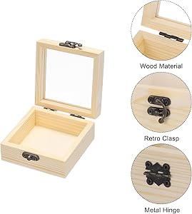 Amazon.co.jp: 未仕上げ木製ディスプレイボックス蝶番蓋付き、3.5 