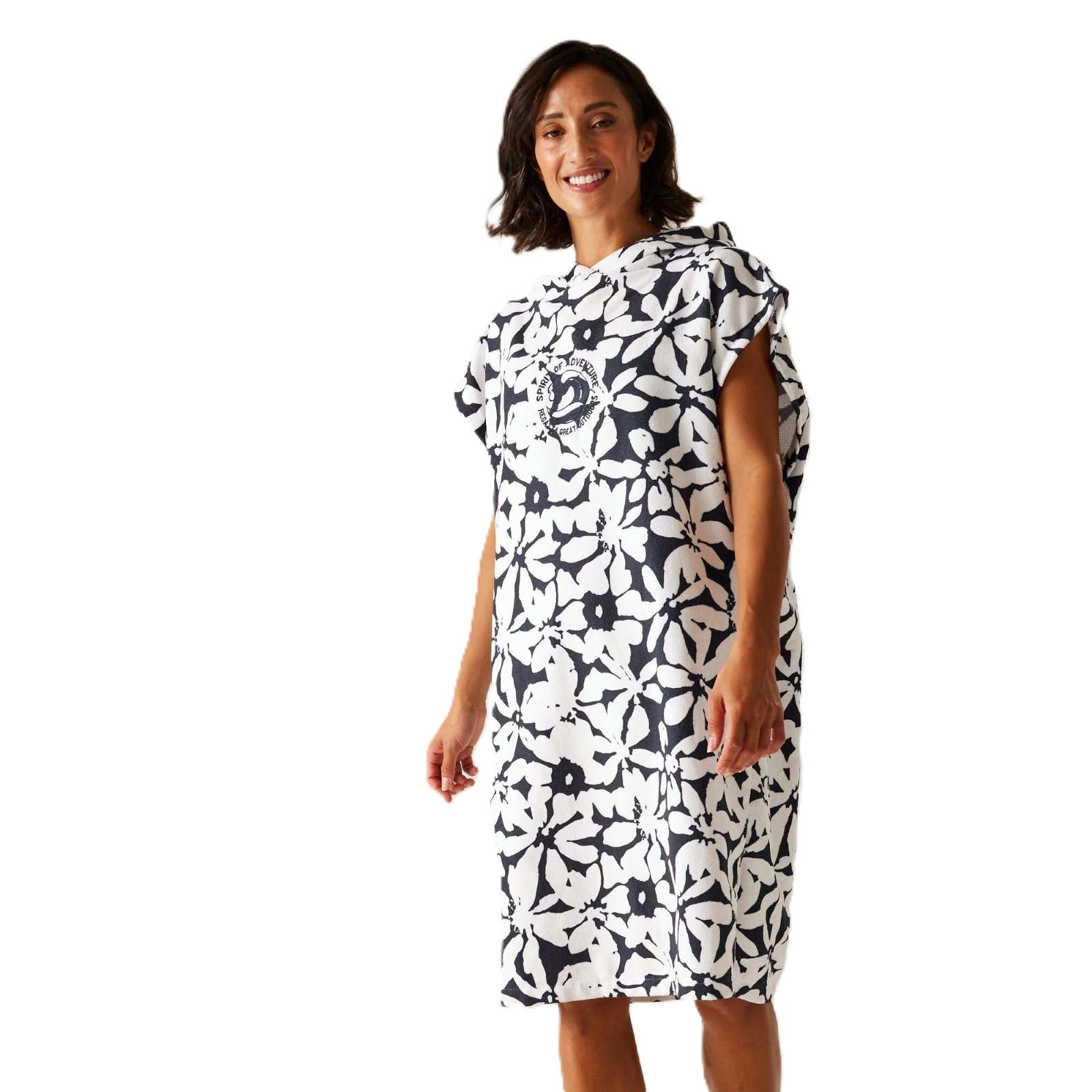 Regatta Adults Hooded Outdoor Surf Surfing Towel Poncho - Navy White Floral- L/XL