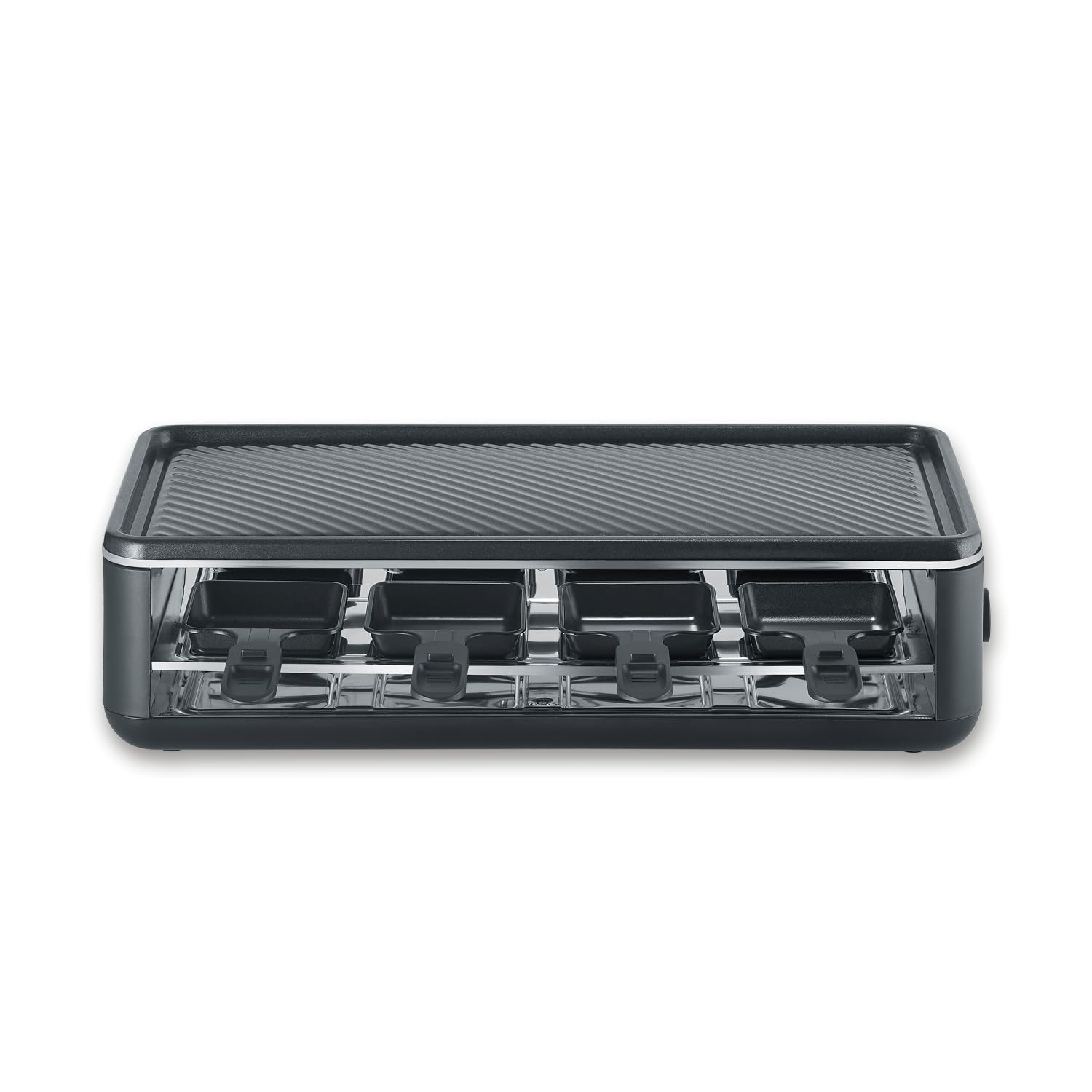 SEVERIN Raclette Maker for 8 People, Griddle with Grooved Cooking Surface 48 x 24 cm Non-Stick, Raclette Grill 1300 W, Black, RG 2365