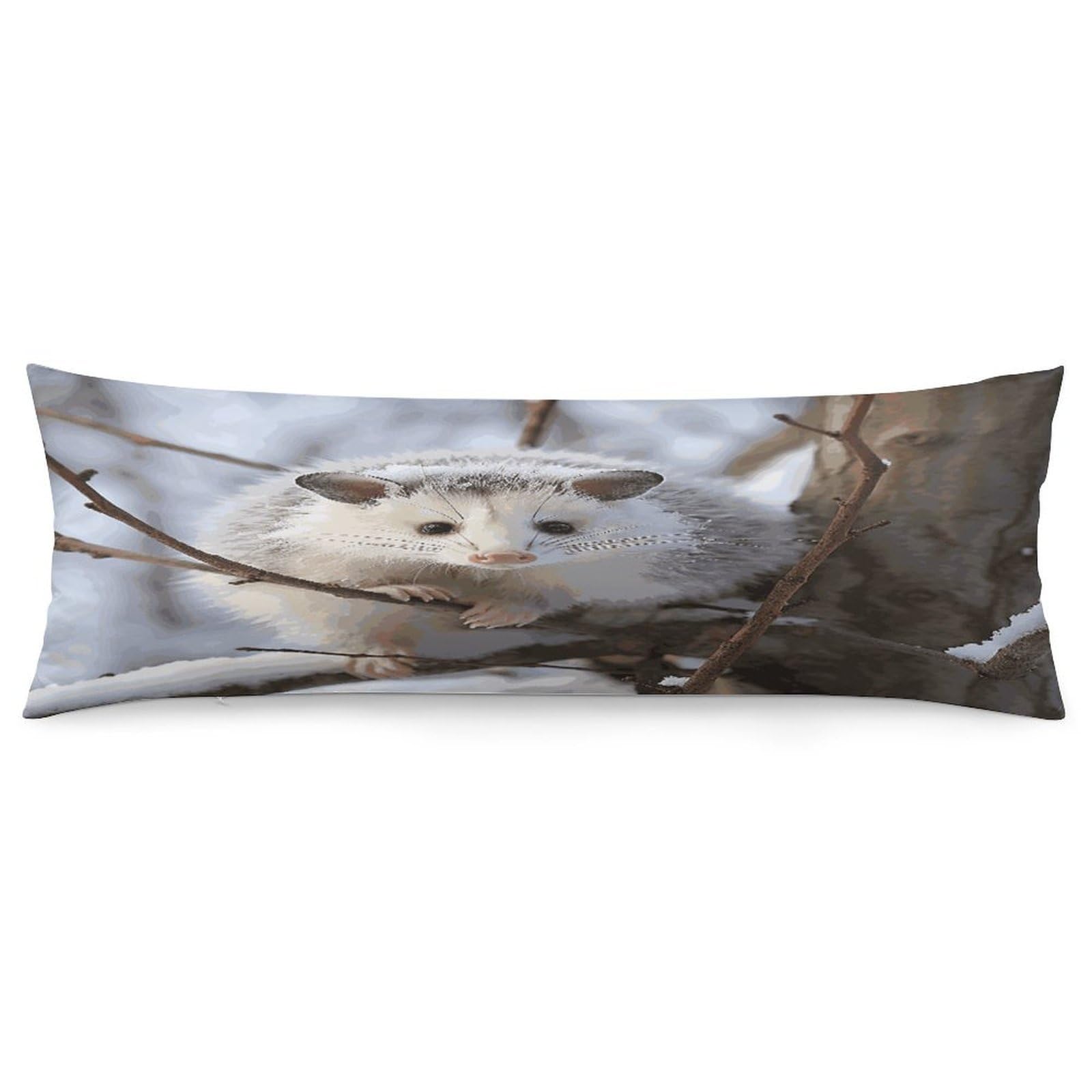 Opossum in Snow Pillow Cover with Zipper Pillow Case Super Soft and Cozy Body Pillowcase 19 X 53 Inches Luxury Long Pillowcase for Couch Sofa Chair Bed Home Decor Pillows Cover