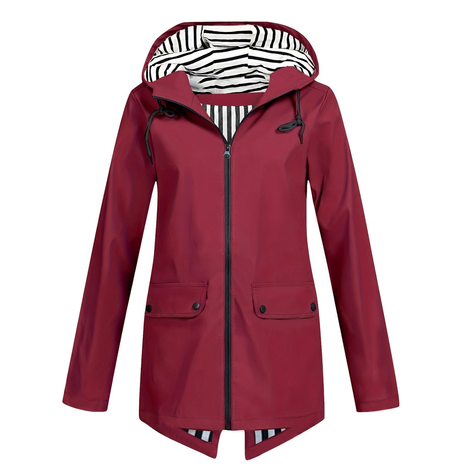 Chaqueta cortavientos ligera con capucha para mujer, ideal para actividades al aire libre, para todas las estaciones, informal, a rayas, con cremallera