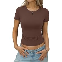 Eachyes Womens Short Sleeve Tops Summer Basic Crewneck Fitted T Shirts
