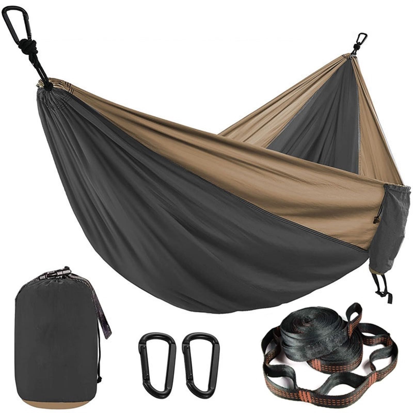 Amaca in Tinta Unita con Cinghie for Amaca, Campeggio, Sopravvivenza, Viaggi, Doppie Persone, mobili da Esterno per l'escursionismo, Il Campeggio(Dark Grey And Khaki)