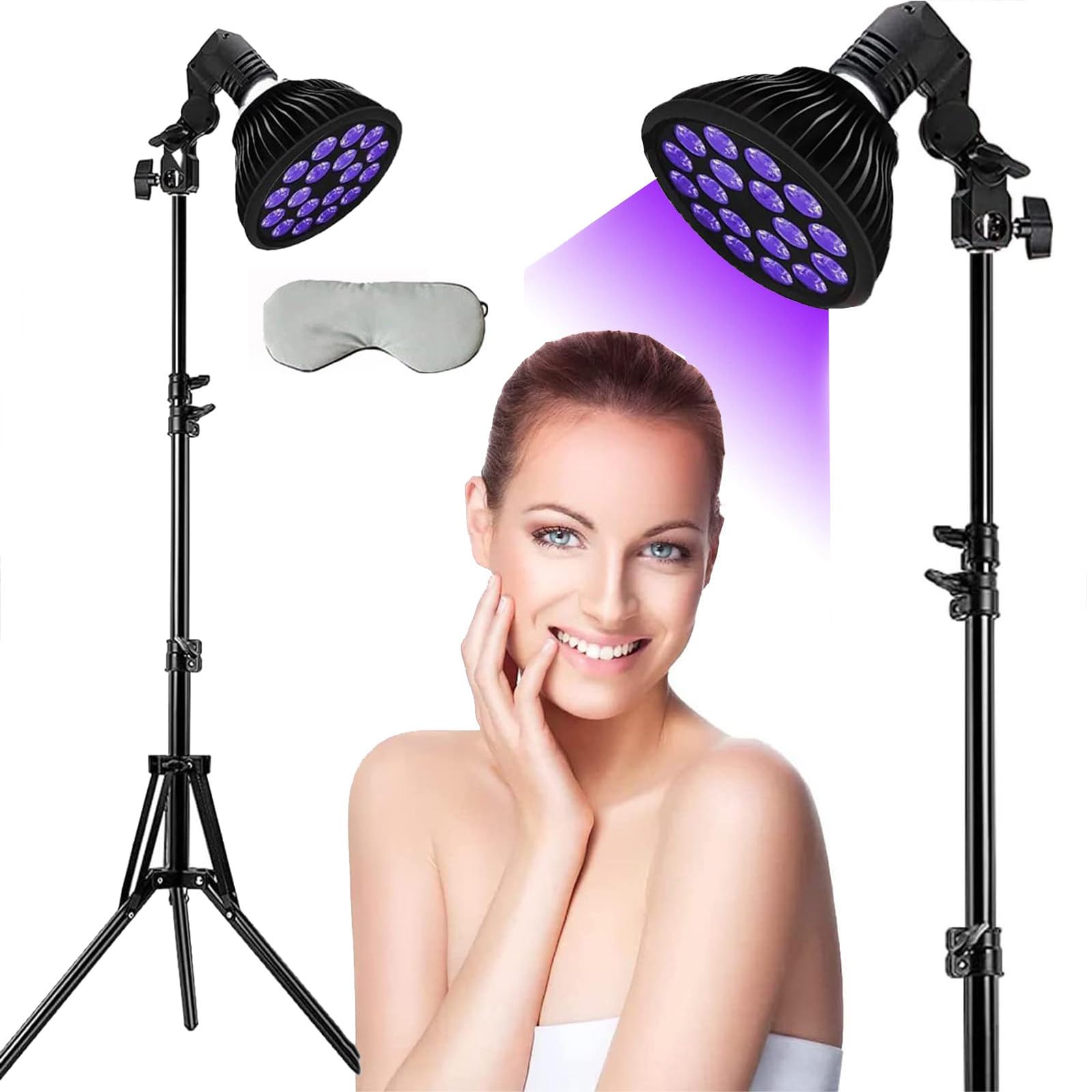 54W Bräunungslampe mit Augenmaske und verstellbarem Ständer, 18 Stück LED-Sonnenlampen zum Bräunen, lila Licht Stehlampe für Körper und Gesicht, Selbstbräunungsgerät