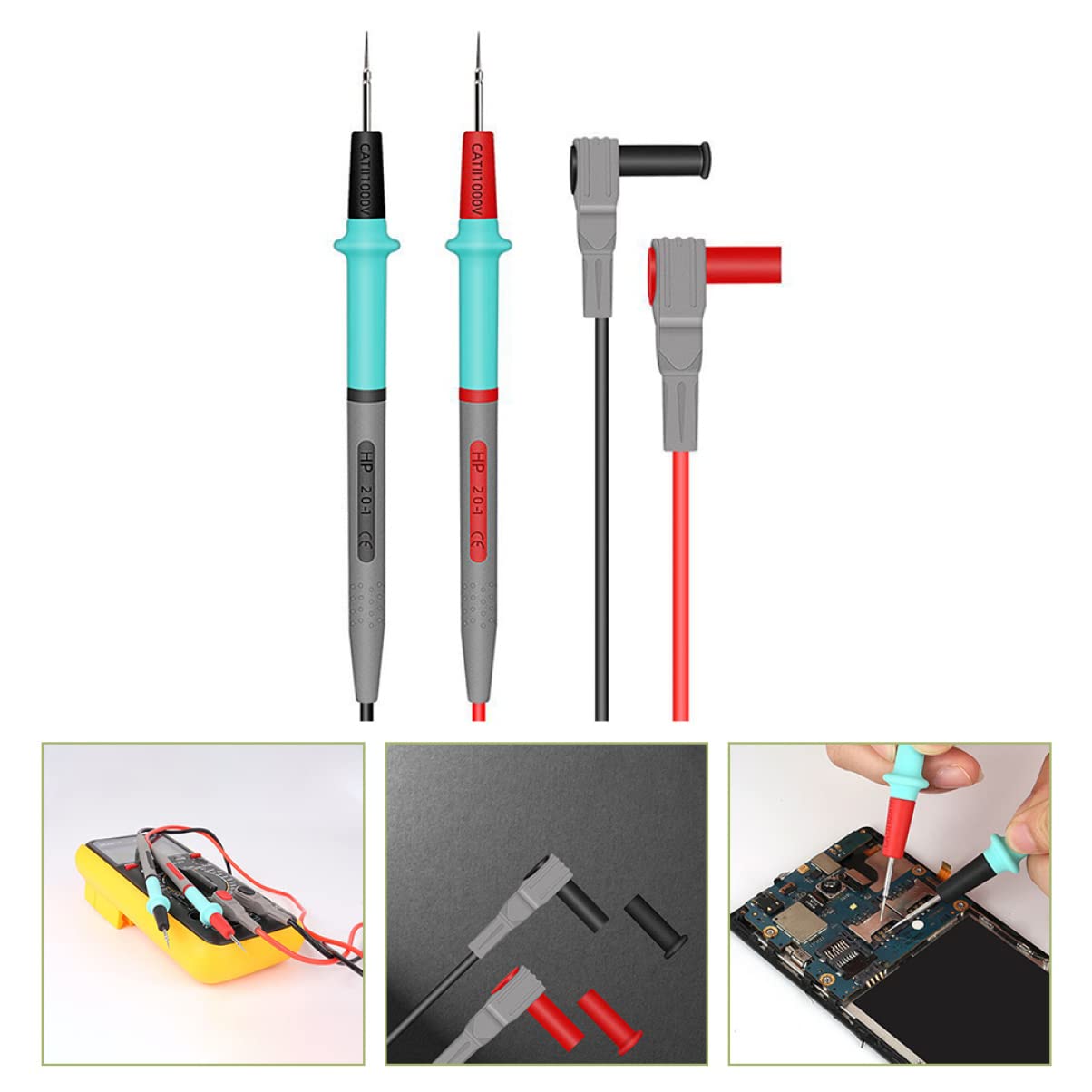 TEHAUX 3pares Cables De Prueba Para Multímetro De Punta Fina y Resistente Altas Temperaturas Aptos Para Reparaciones Eléctricas y Electrónicas