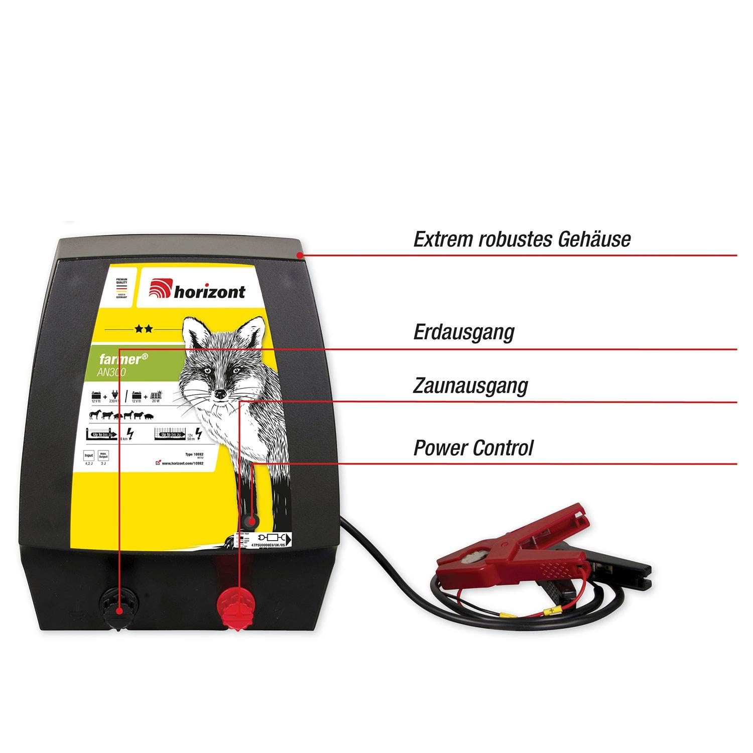 horizont Farmer AN300 - Vallador de pastos (12 V, 230 V, 4,2 julios, 11800 V, para red eléctrica, batería, ideal para animales de pastoreo tranquilos, todoterreno)