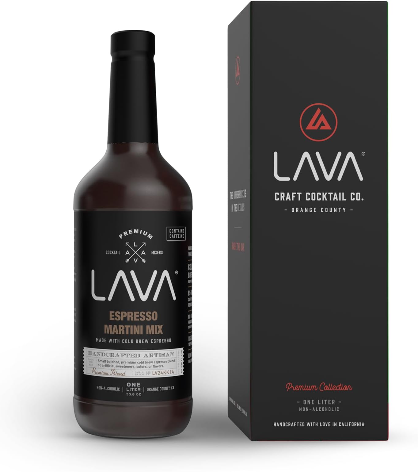 LAVA Premium Espresso Martini Mix, Cold Brew Espresso, 65mg Caffeine Per Serv., No Artificial Sweeteners, Colors, or Flavors, Espresso Martini Gift, 1-Liter (33.8oz) Glass Bottle