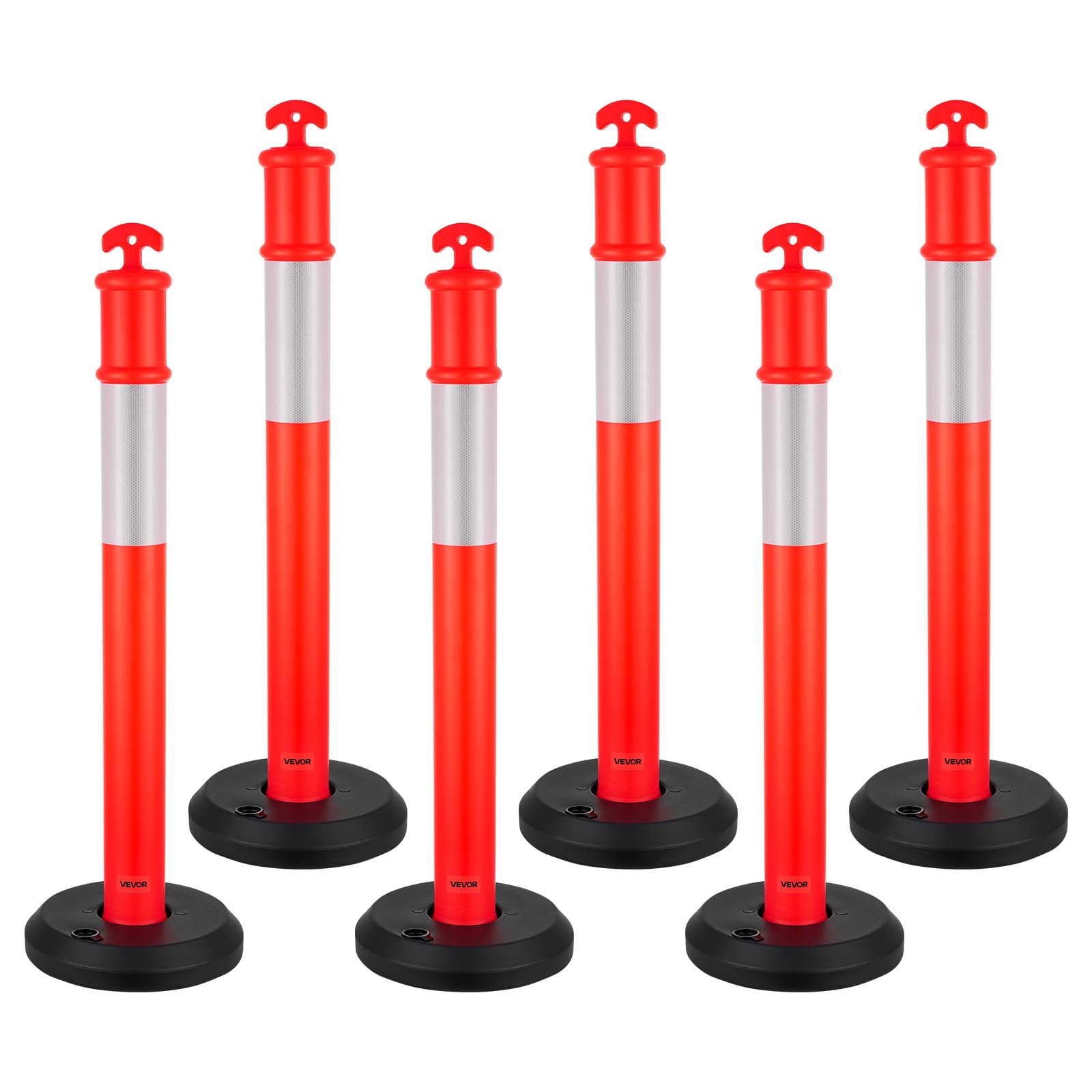 VEVOR Poteau de Signalisation 114 cm 6PCs Balise Délimitation Base Remplissable Bandes Réfléchissantes