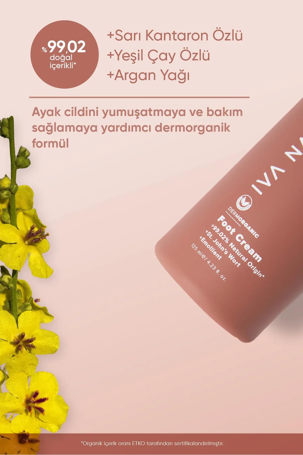 IVA NATURA Organik Yoğun Onarım Ayak Bakım Kremi Kantaron Özlü, Nemlendirici ve Yenileyici, Gluten ve Parabensiz, 125 M