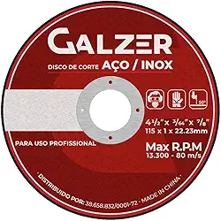 Disco de corte para Aço e Aço Inox 4 1/2' 115 x 1 x 22,23mm - Galzer