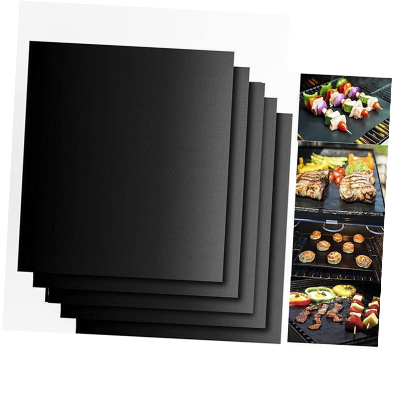 Gogogmee 2Pcs Non Stick BBQ Grill Mat Heat Resistant Baking Sheet for Outdoor Cooking Portable BBQ Pad for Easy Grilling Parks and Camping Black