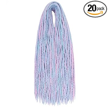 Light Dusty Blue Double Ended Dreadlock Extensions 20 Inch DE Wool Dreads 20 Strands Mix Color Soft Dreadlock Extensions Handmade Reggae Style Braid in Dreads for Women