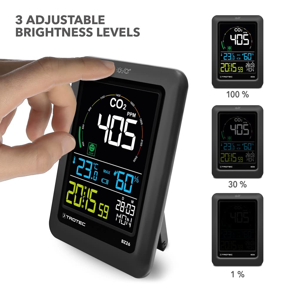 TROTEC Monitor de Calidad del Aire de CO2 BZ26 | semáforo de CO2, Medidores de Calidad de Aire Interior | Absolutamente silencioso