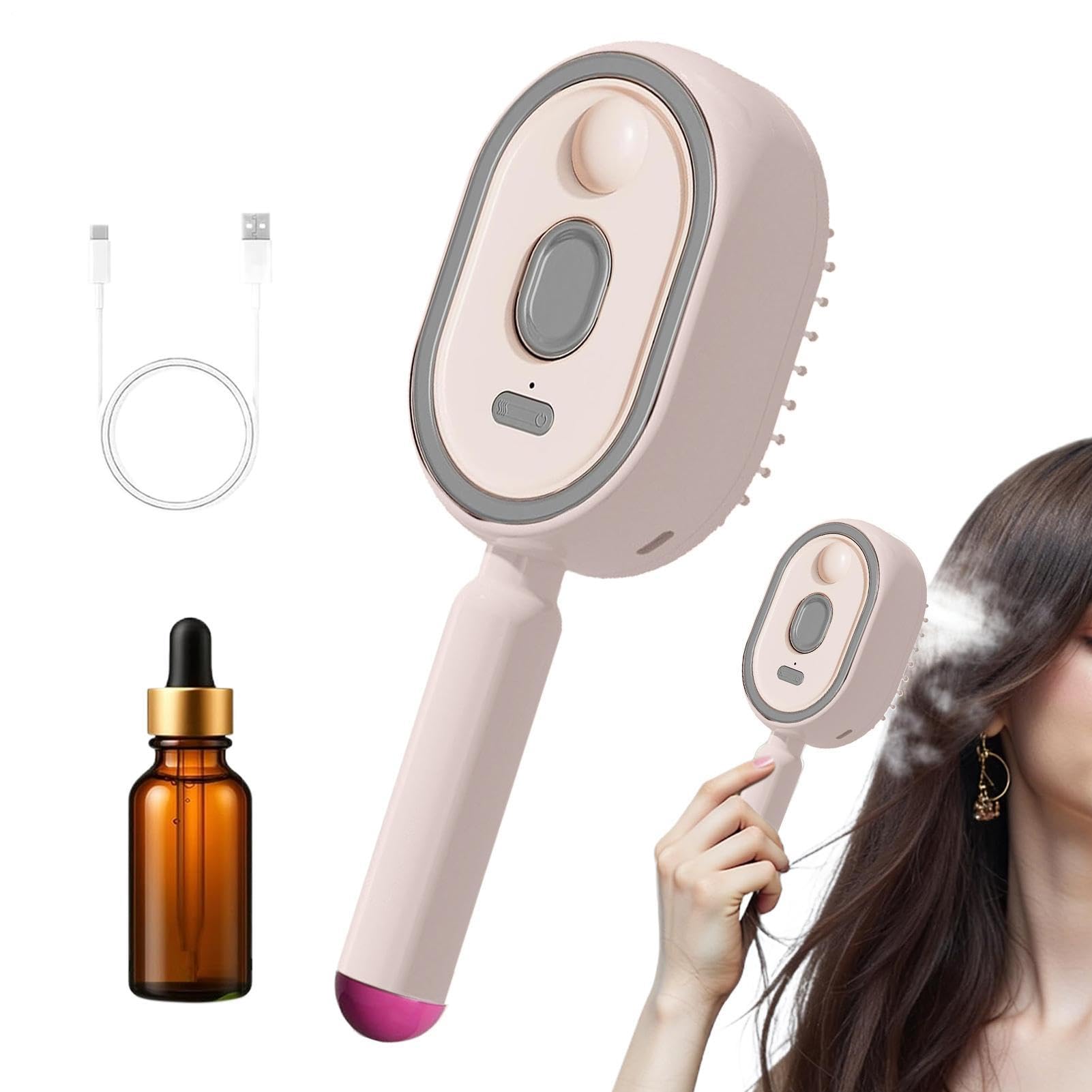 Spazzola A Vapore Per I Capelli,Pettine Districante Ricaricabile con Olio, Misurino | Lisciante Al Vapore - Per Capelli Folti Lisci Mossi Ricci E Lisciatura Casa Viaggio Quotidiano Donne E