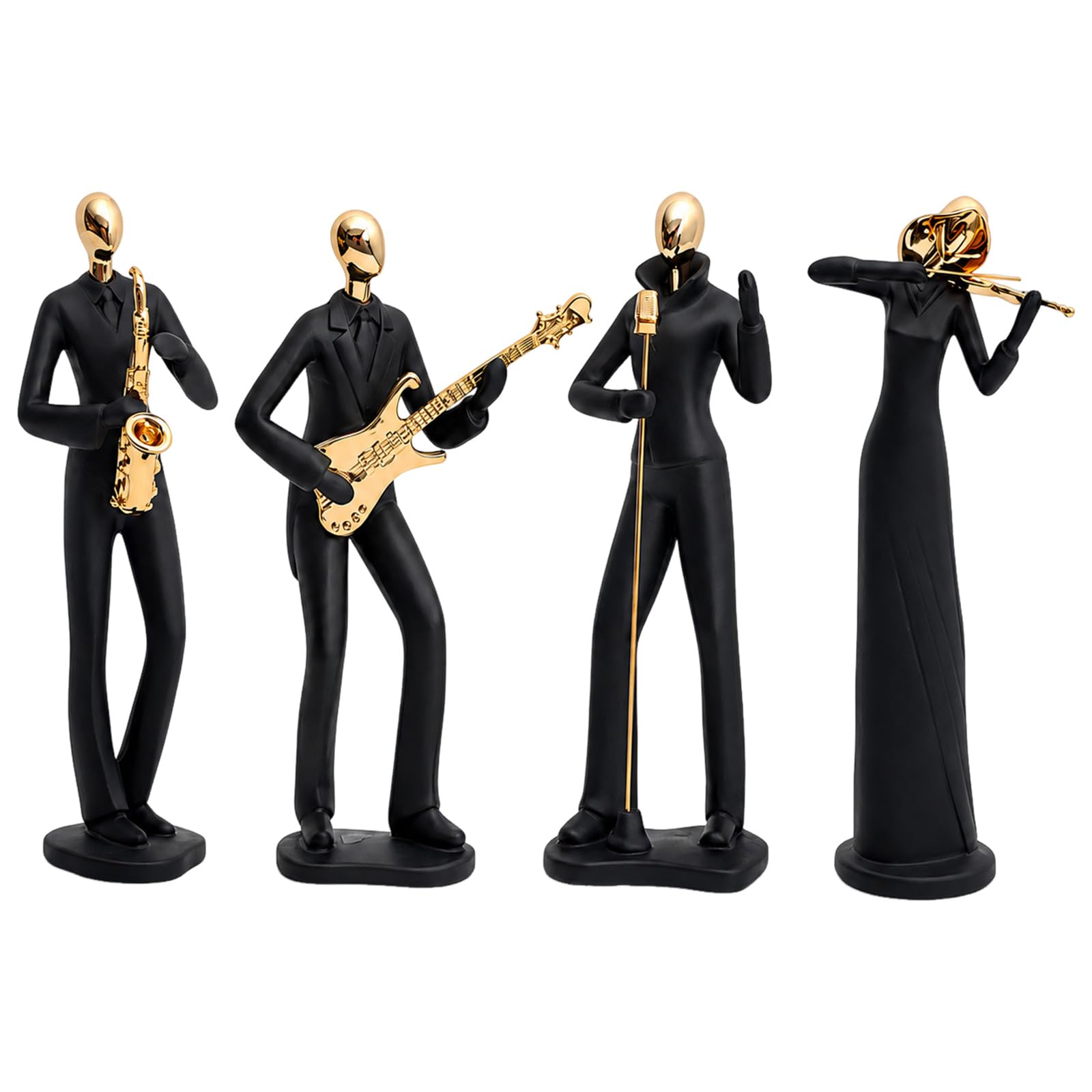 Tfaoys Multicolor And Gold Musician Statues, 4 Piece Resin Home Decor Sculpture Set For Tabletop, Cabinet, Shelf, Entryway, And Console Placement Jazzing Band Decors Musician Sculpture Music Decor Figurines Resin Music