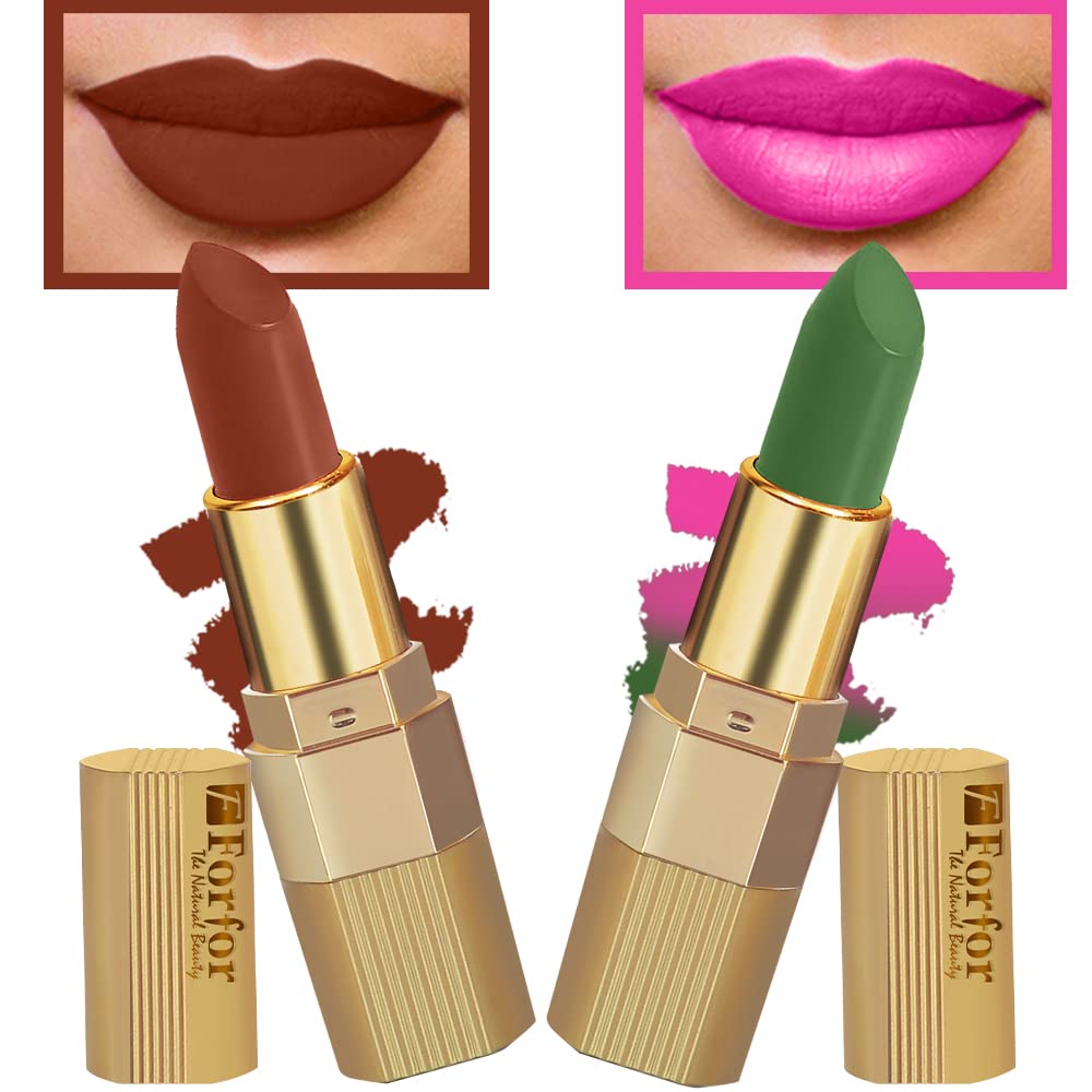FORFOR® Xpression Matte Lipstick Highly Pigmented, Creamy Texture, Long Lasting Matte Finish Combo of 2 (5-8 hrs stay) (Natural Pink ,Brown Nude)-picture-46