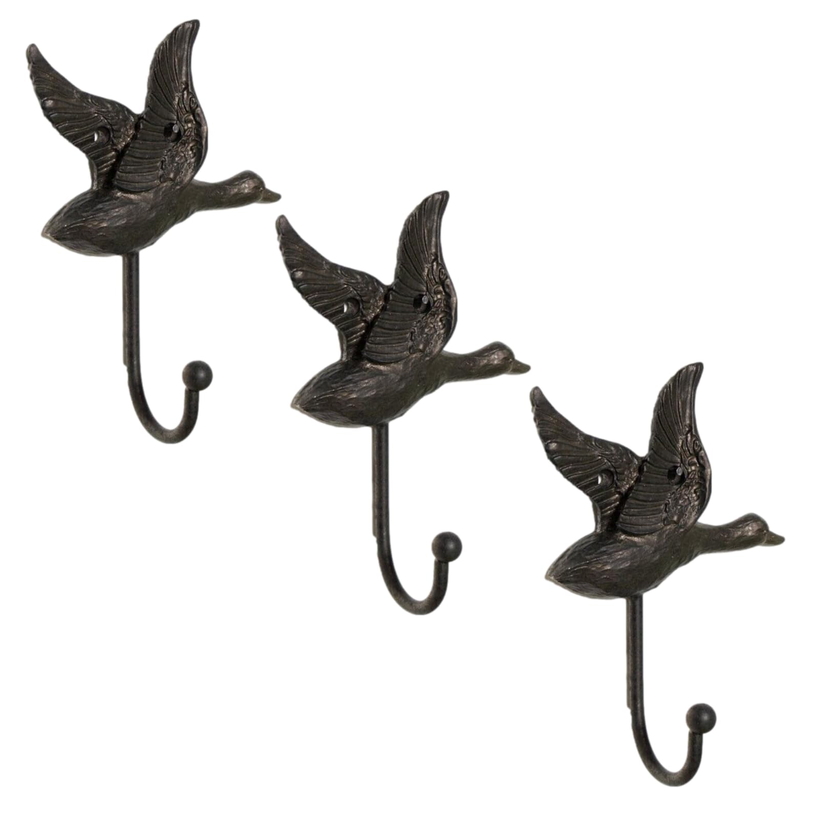Fyne-Finds Set of 3 Metal Duck Flying Hook Rustic Vintage Hook Leads Coat Key Wall Hanger Hook Gift