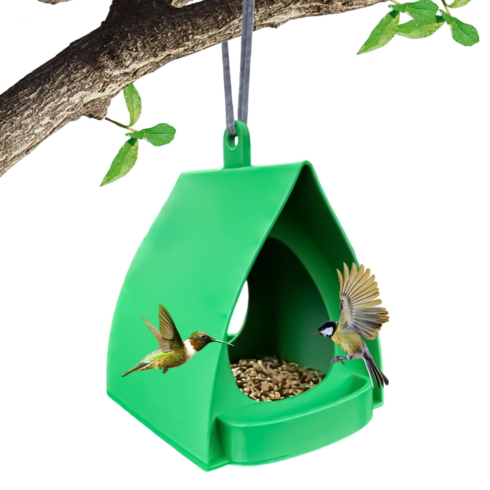 Bird Feeder - Hanging Birds Seed Feeders | Decorative Open Design Hanger | Hanging Station Garden Feeder With Rain-Resistant Roof | Easy-Fill Feeding Station For Outdoors, Garden, Balcony