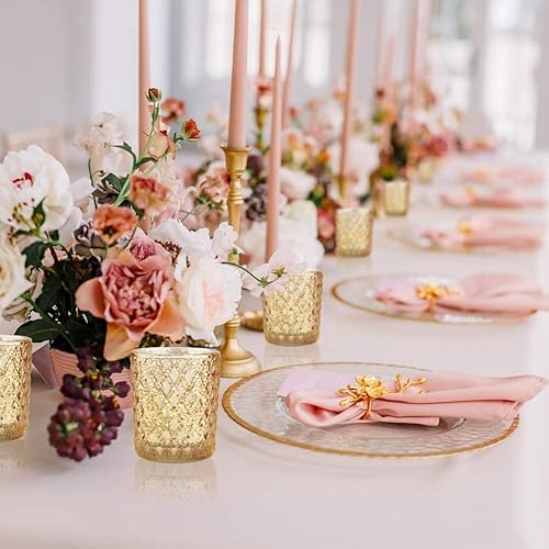 Miniatura 7 de SHMILMH Juego de 24 portavelas votivas doradas, velas de té a granel, votivas de vidrio de mercurio para mesa de boda, centro de mesa, fiesta de