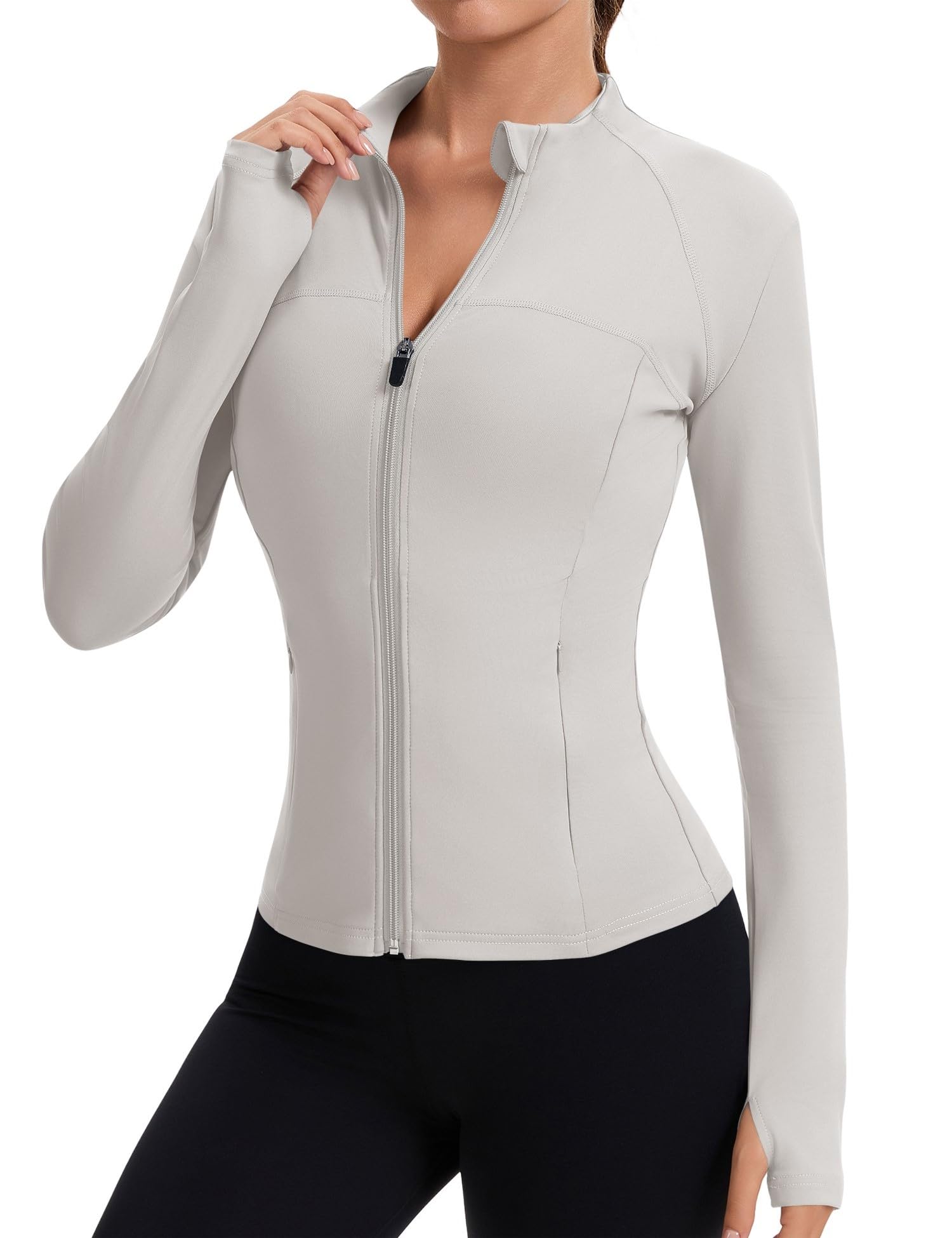 Tisfeer Damen Sportjacke Laufjacke Langarm Sport T-Shirt Gym Tops Yoga Fitness Oberteile Leicht Trainingsjacke mit Daumenloch &Taschen