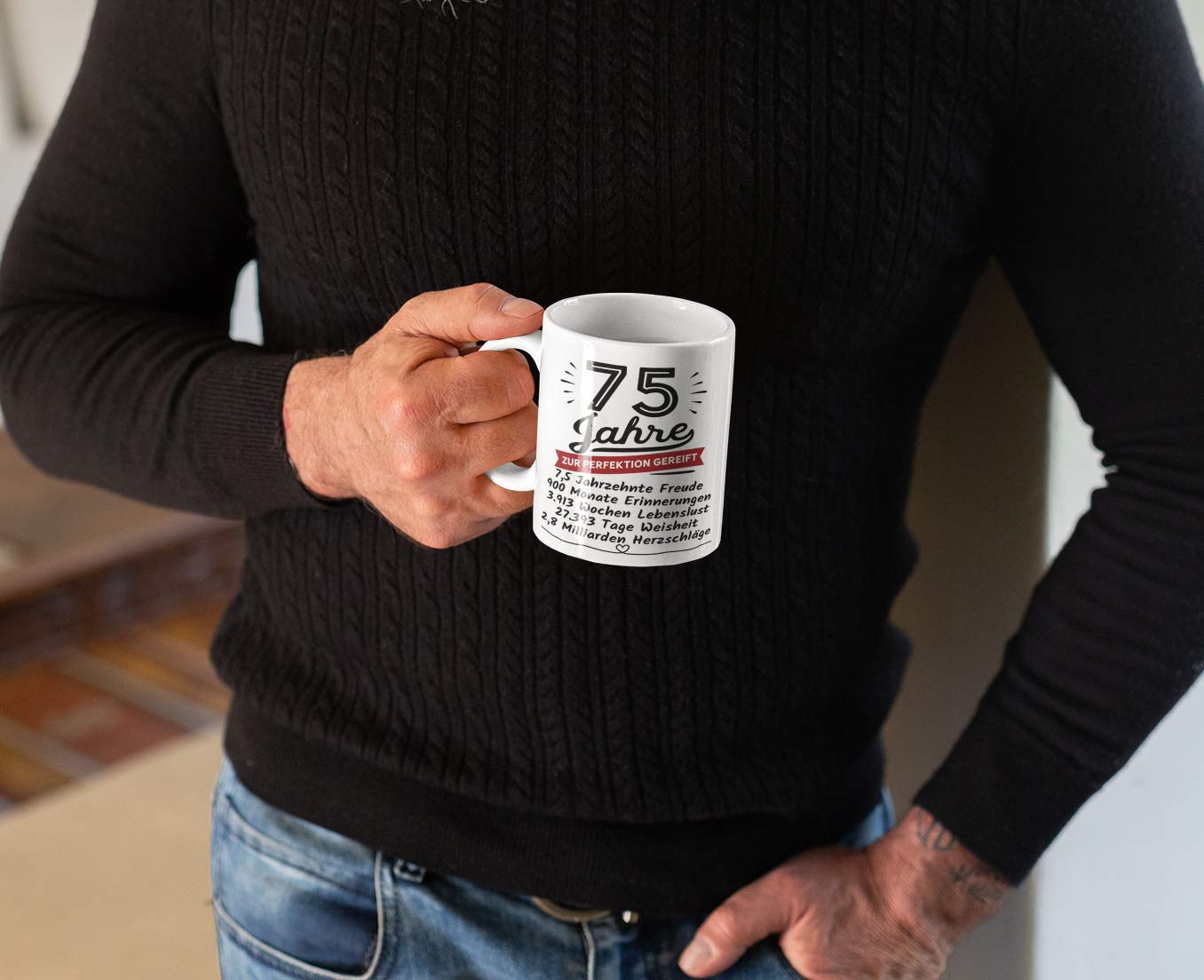 Prezent urodzinowy 75 – urodziny 75 lat dojrzały do perfekcji – prezent urodzinowy dla kobiet i mężczyzn – ceramika 330 ml