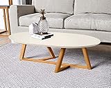 Mesa de Centro Sala Classic Oval com Pés em Madeira Maciça Off White/Amendoa
