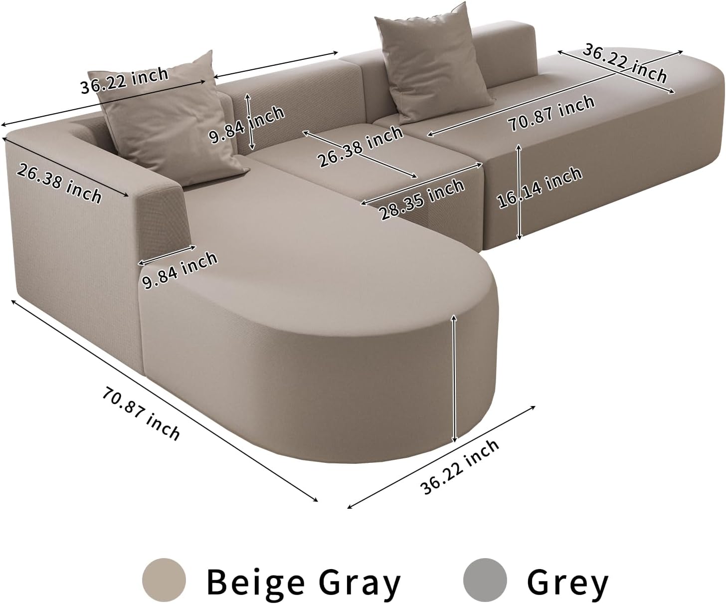 135.43" Boneless Couch with Deep Seat, Modular Sectional Sofa, Cloud Sectional Couch for Living Room, Left Facing with Chaise Lounge sectional Sofa, Flannel No Assembly Required (Camel)