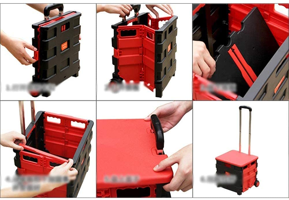 Carro de Almacenamiento Multifuncional, Cocina Carros Utilitarios de Almacenamiento Plegable Aleación de Aluminio Ingeniería Plástico Rojo Rueda de Poliuretano Ligero Alta Capacidad, 20 Kg Carr