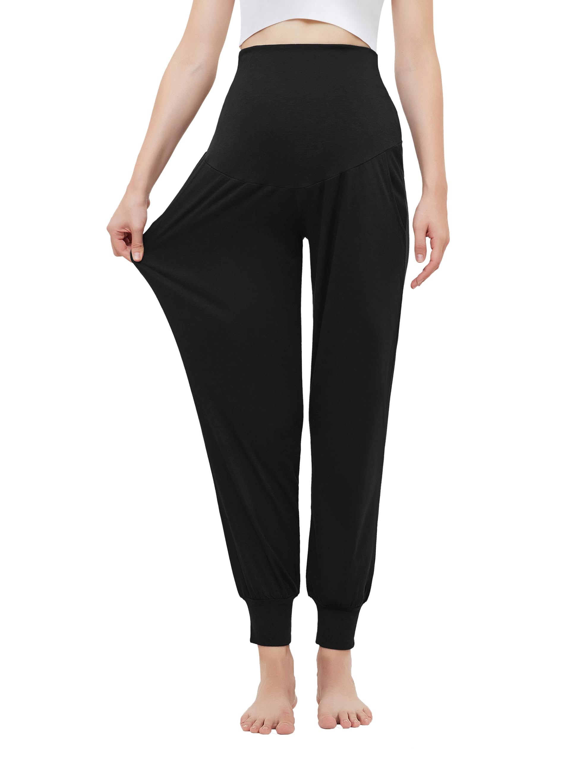 Damen-Umstands-Jogginghose, Schwangerschaftskleidung über dem Bauch, Schwangerschaftshose mit Taschen