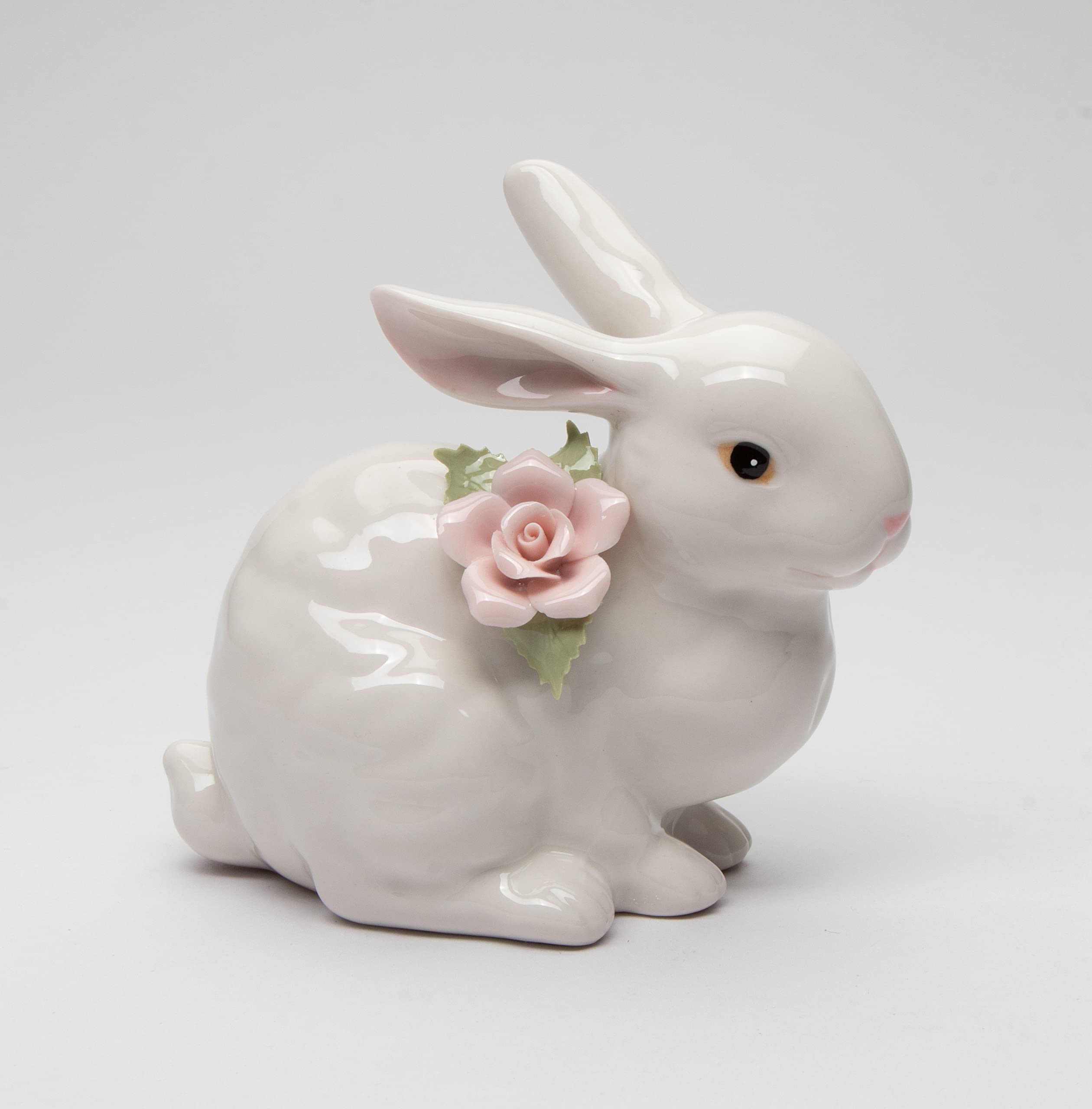 Cosmos Gifts 11005 Delikatna porcelana biały królik z różową figurką 10 cm H