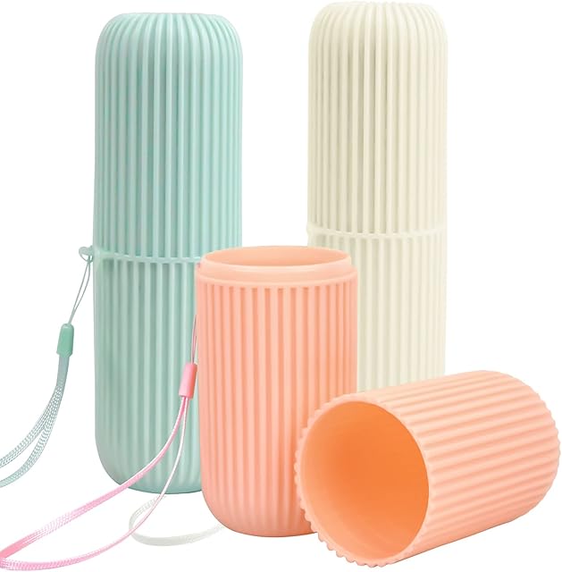 3 Pack Toothbrush Holders Travel, Travel Toothbrush Case and Carrier, Portable Travel Mouthwash Cup for Hiking Camping Business Trip, Pink, White and Green