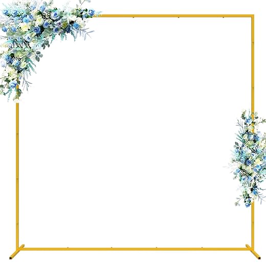 Wokceer Wedding Arch Backdrop Stand Square 6.6FTx6.6FT Gold Metal Balloon Arch Stand Garden Arbor Backdrop Frame for Wedding Birthday Party Baby Shower Photo Booth Background Decoration