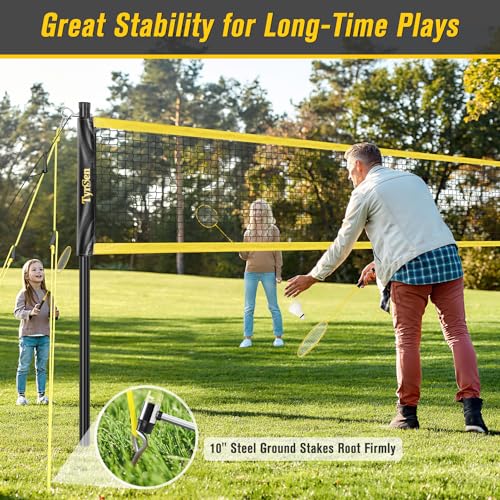 TYRSEN Volleyball and Badminton Combo Set, Portable Badminton Volleyball Net for Backyard with 4 Badminton Rackets, Shuttlecocks and Volleyball