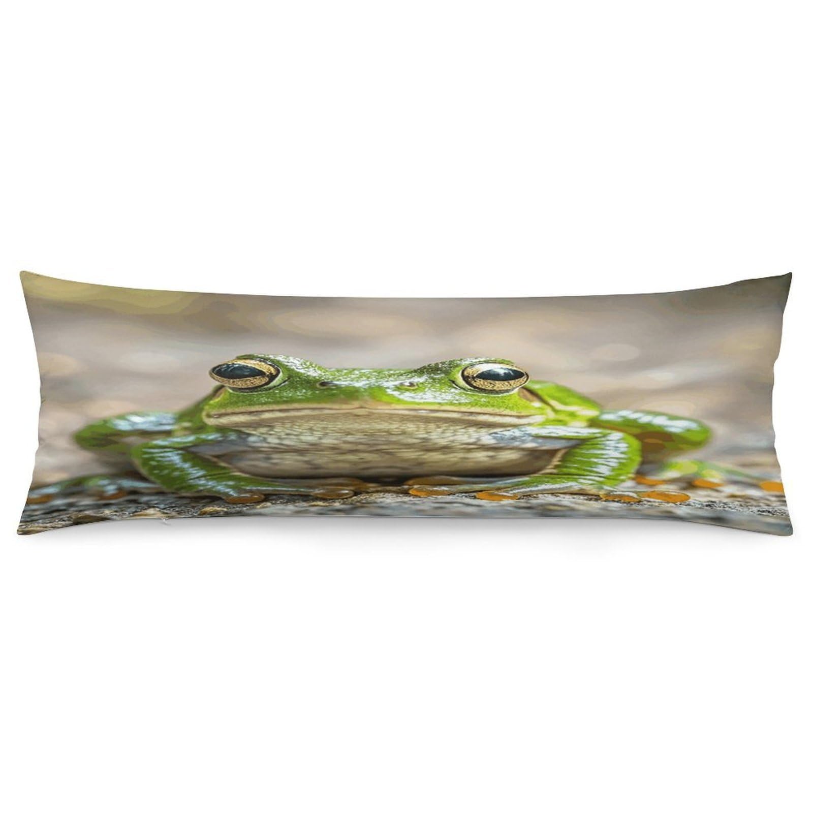Cute Frog Pillowcase Decorative Long Body Pillow Case Soft Breathable Body Pillow Cover Modern Large Pillowcase Cute Body Pillow Pillowcases for Bedroom Couch 18.9 X 53 Inch